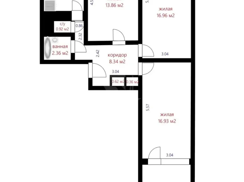 3 room apartment 68 m² Minsk, Belarus