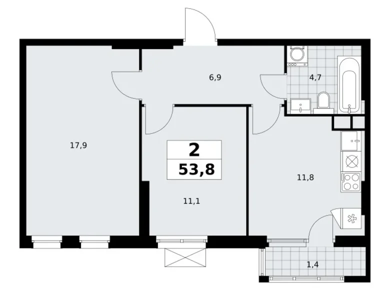 2 room apartment 54 m² South-Western Administrative Okrug, Russia