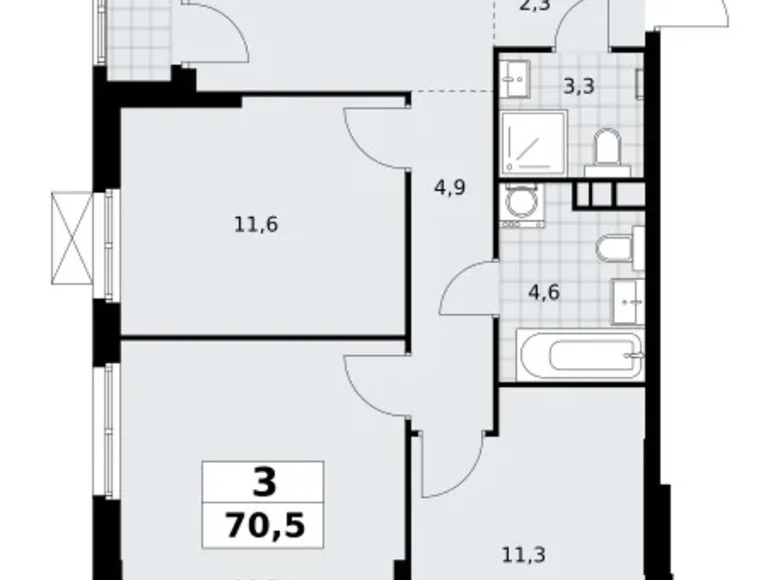 3 room apartment 71 m² South-Western Administrative Okrug, Russia