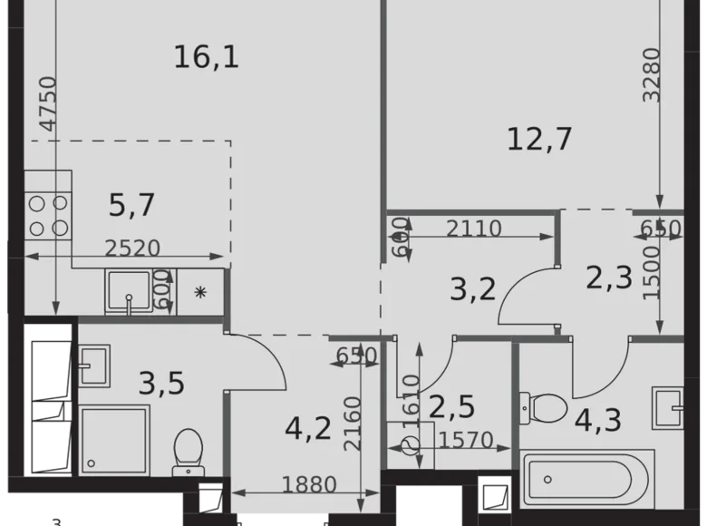 Appartement 2 chambres 55 m² Moscou, Russie