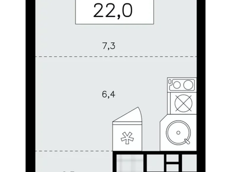 1 room apartment 22 m² Moscow, Russia