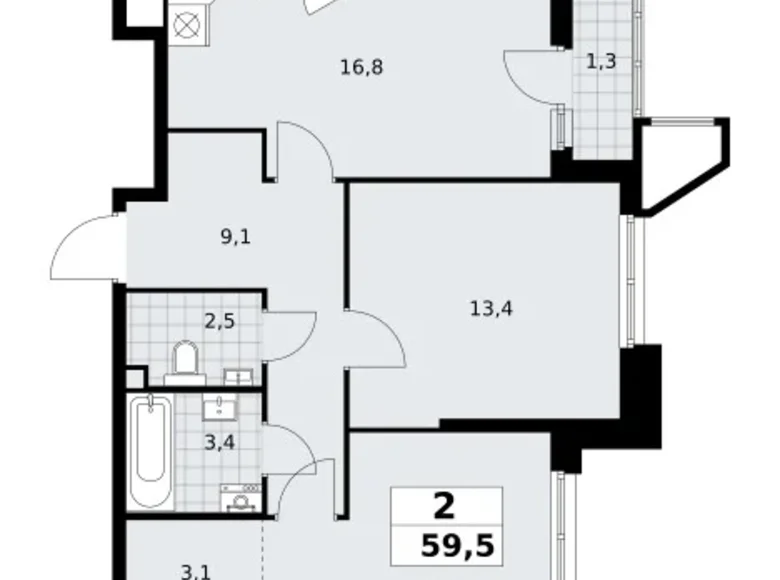 Appartement 2 chambres 60 m² poselenie Sosenskoe, Fédération de Russie