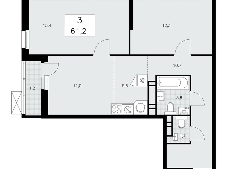 3 room apartment 61 m² Moscow, Russia