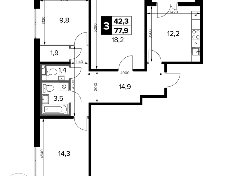 Mieszkanie 3 pokoi 78 m² Potapovo, Rosja