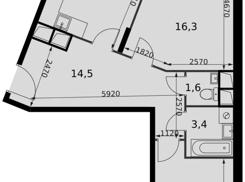 2 room apartment 63 m² Razvilka, Russia