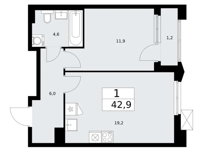 Apartamento 1 habitación 43 m² Troitsk, Rusia