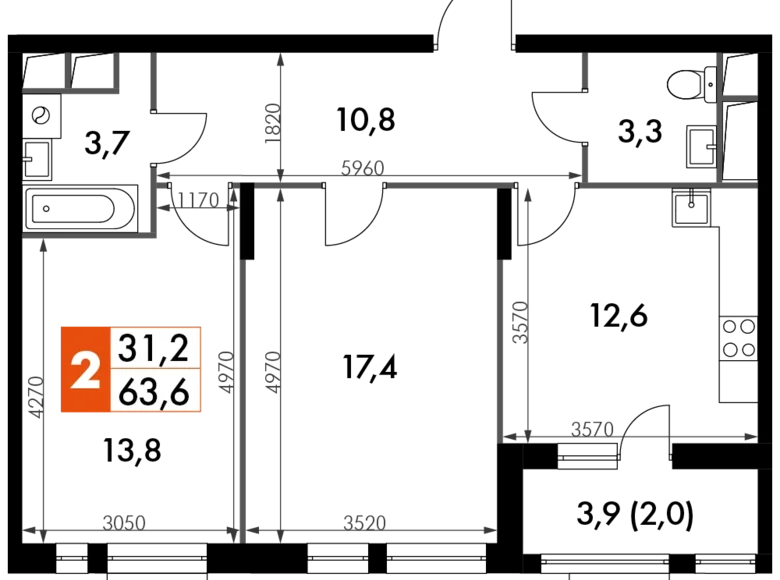 Mieszkanie 2 pokoi 64 m² Razvilka, Rosja