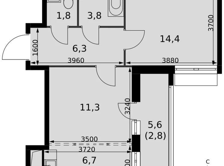 2 room apartment 47 m² Razvilka, Russia