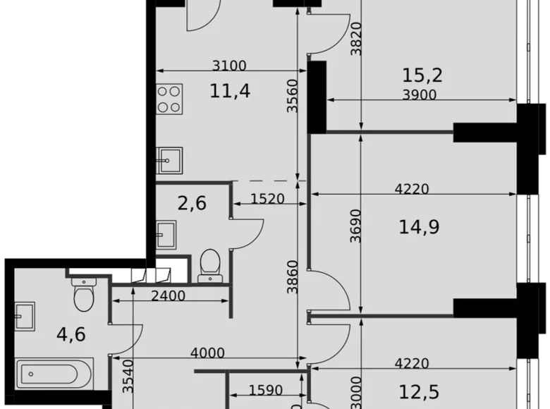 3 room apartment 80 m² North-Western Administrative Okrug, Russia