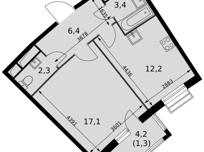 Apartamento 1 habitación 43 m² Razvilka, Rusia