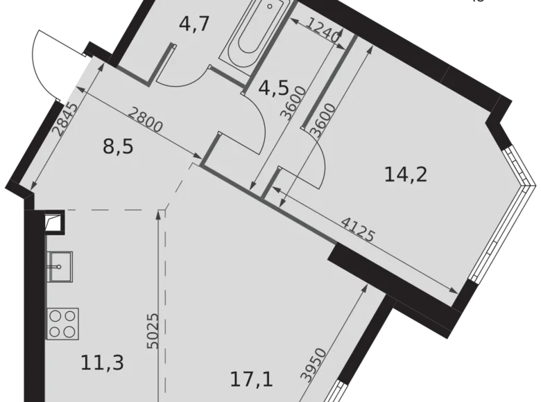 2 room apartment 60 m² Moscow, Russia
