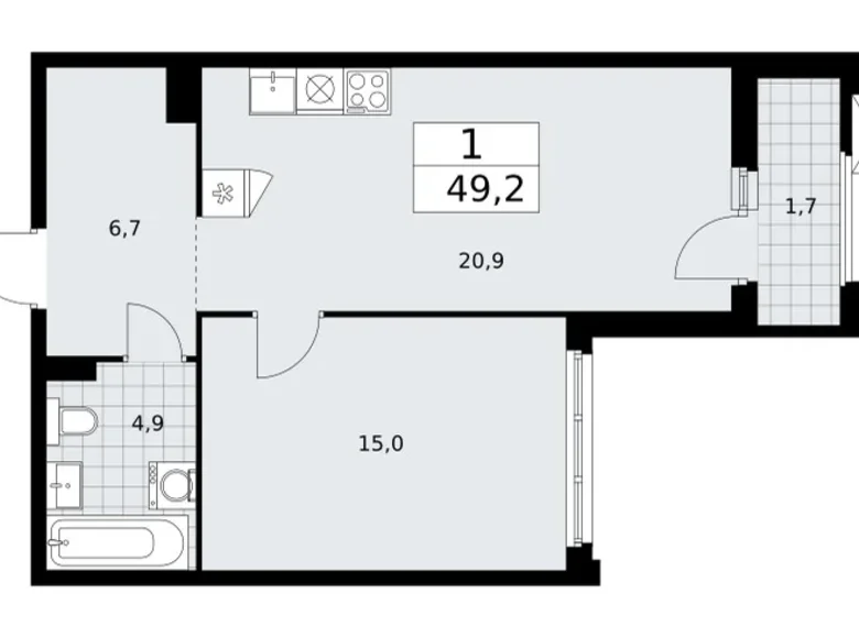 Apartamento 1 habitación 49 m² Troitsk, Rusia