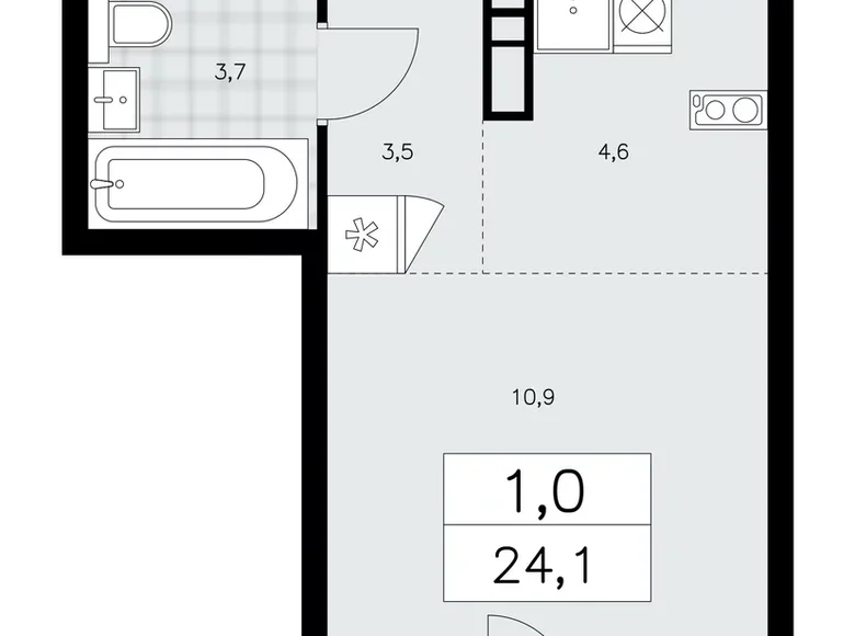 Квартира 1 комната 24 м² поселение Сосенское, Россия