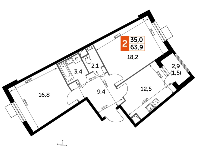 Квартира 2 комнаты 64 м² Развилка, Россия