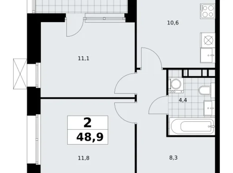 Mieszkanie 2 pokoi 49 m² poselenie Sosenskoe, Rosja