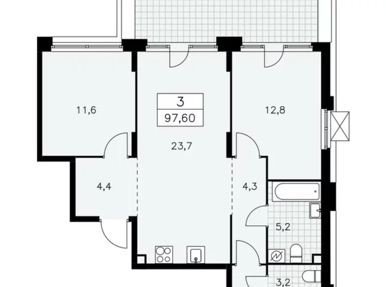 3 room apartment 98 m² Moscow, Russia