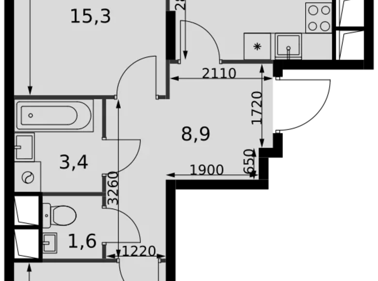 2 room apartment 52 m² Razvilka, Russia