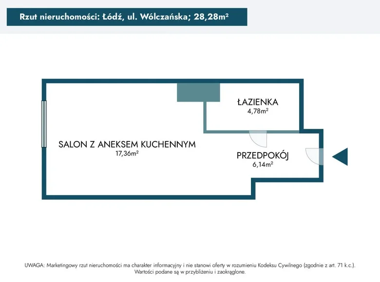 1 room apartment 28 m² Lodz, Poland