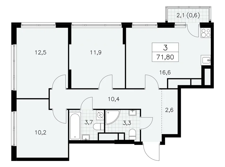 Wohnung 3 Zimmer 72 m² Südwestlicher Verwaltungsbezirk, Russland