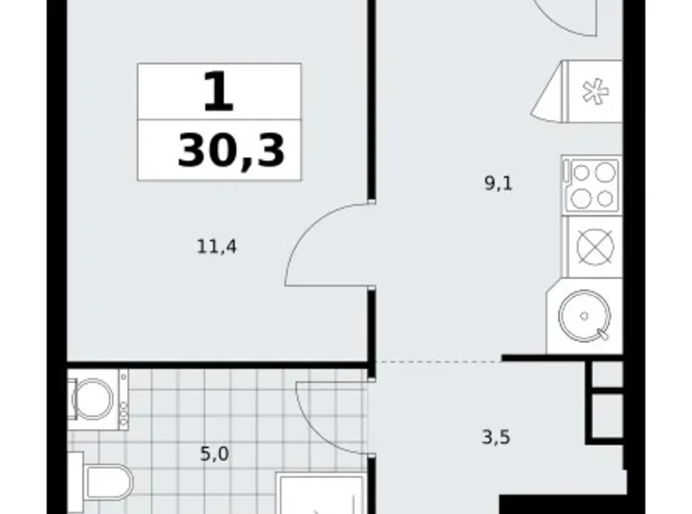 Wohnung 1 Zimmer 30 m² Südwestlicher Verwaltungsbezirk, Russland