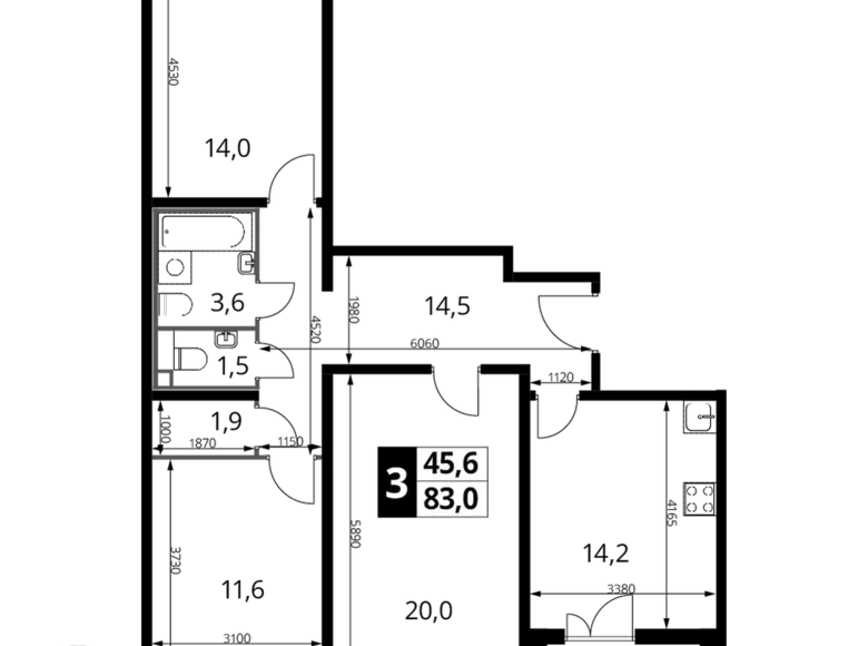 Apartamento 3 habitaciones 83 m² Nekrasovka District, Rusia