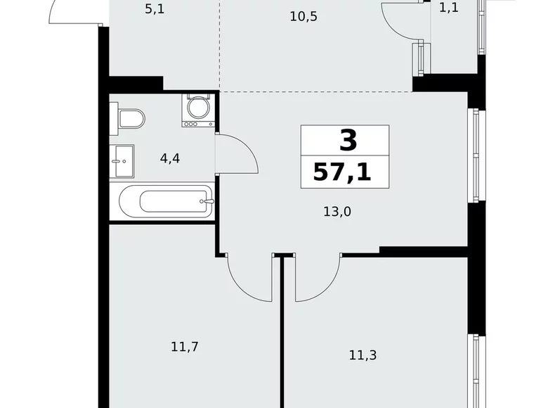 3 room apartment 57 m² poselenie Sosenskoe, Russia