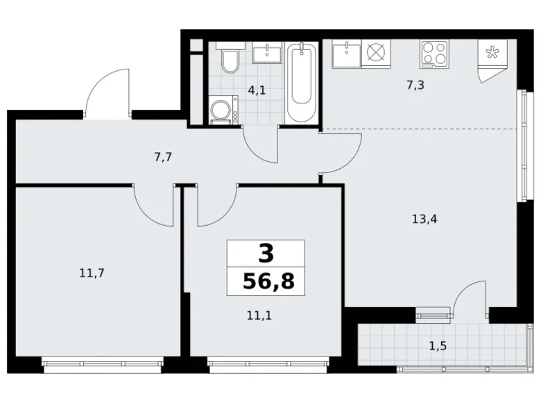 Mieszkanie 3 pokoi 57 m² Postnikovo, Rosja