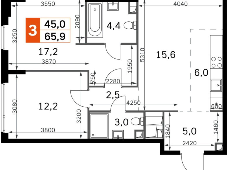 Mieszkanie 3 pokoi 66 m² North-Western Administrative Okrug, Rosja