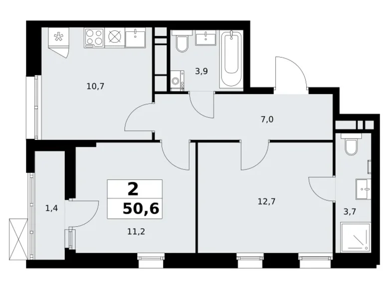 Mieszkanie 2 pokoi 51 m² poselenie Sosenskoe, Rosja