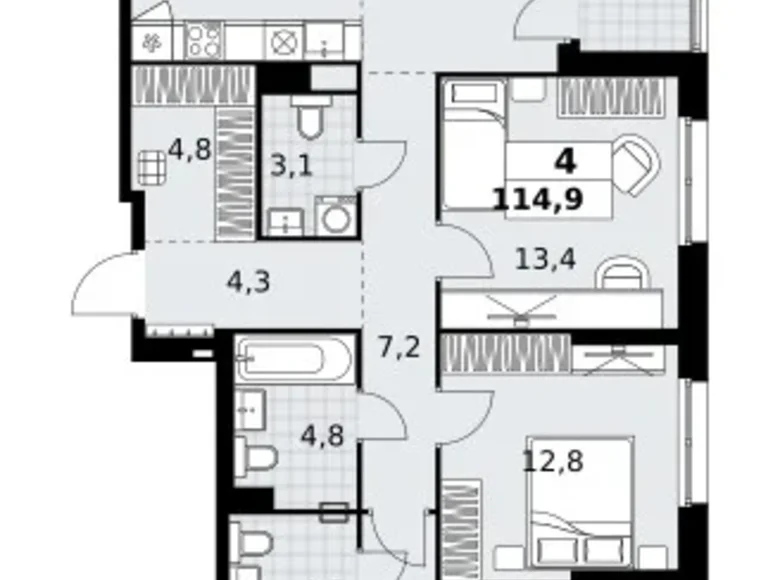 4 room apartment 115 m² Kommunarka, Russia