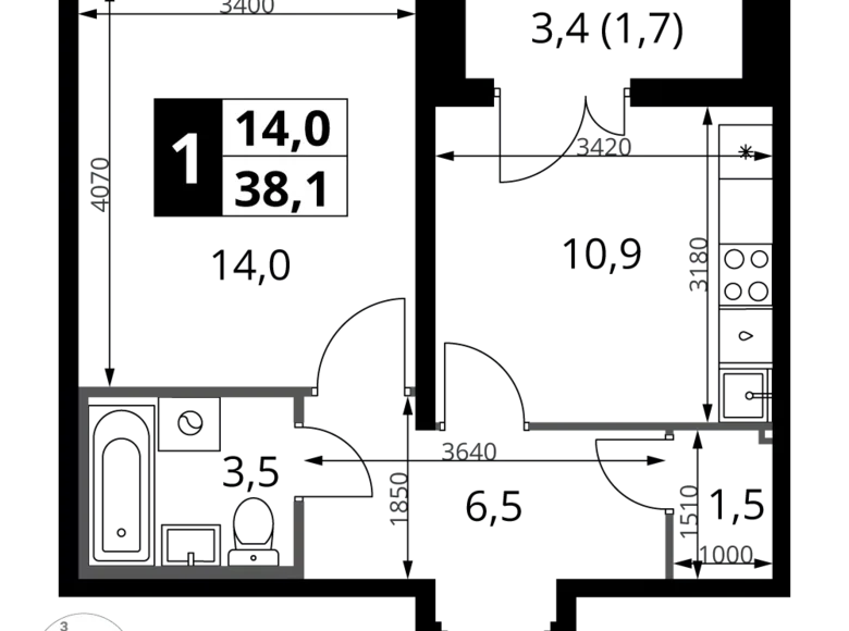 Mieszkanie 1 pokój 38 m² rejon leniński, Rosja