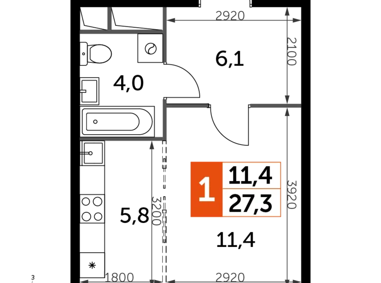 1 room studio apartment 27 m² Razvilka, Russia