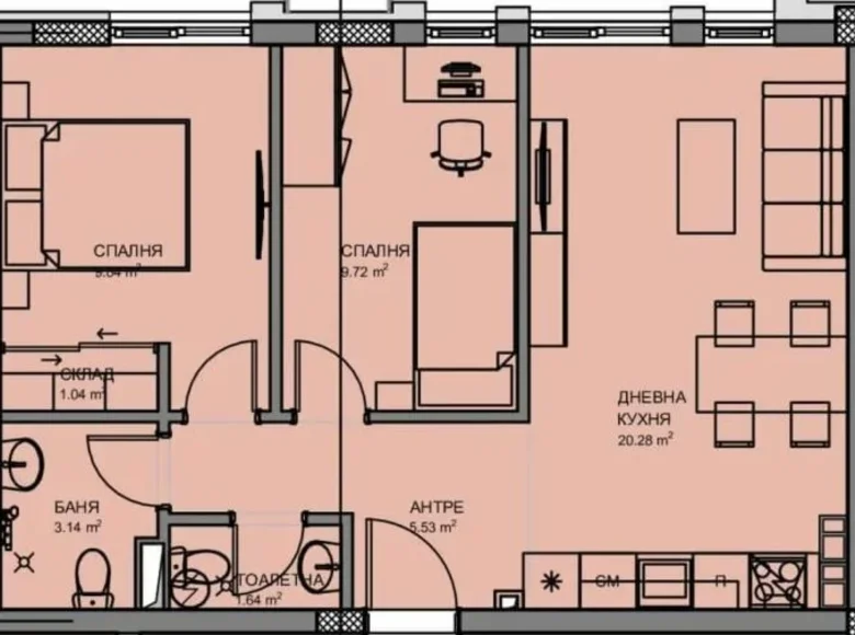 Квартира 74 м² София, Болгария