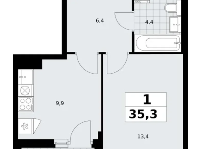 Apartamento 1 habitación 35 m² Troitsk, Rusia