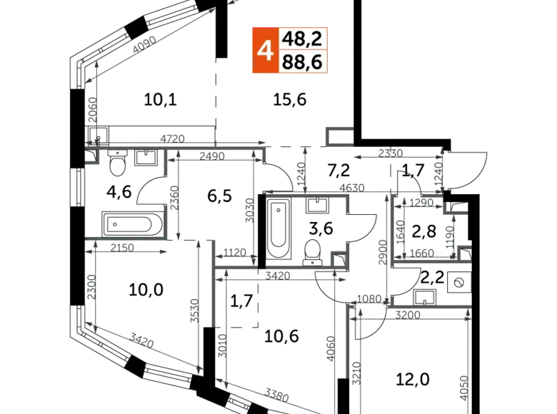 Apartamento 4 habitaciones 89 m² Moscú, Rusia