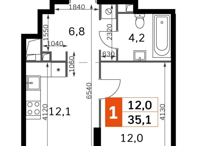 Квартира 1 комната 35 м² Северо-Западный административный округ, Россия