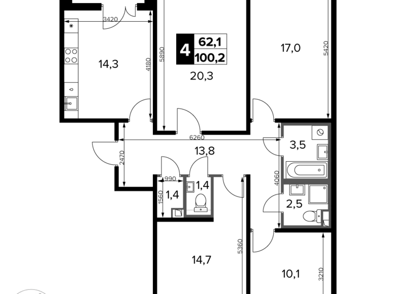 4 room apartment 101 m² Potapovo, Russia