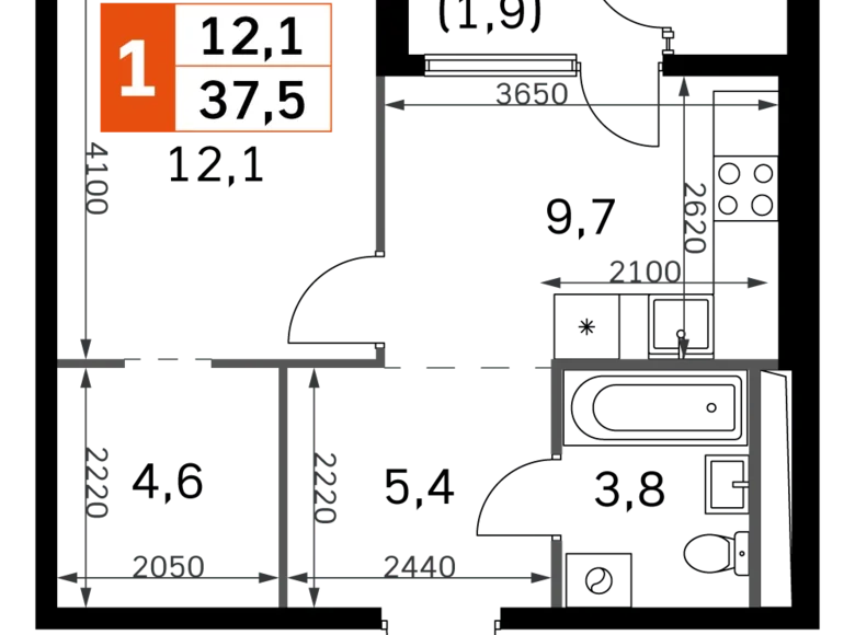 Apartamento 1 habitación 38 m² Moscú, Rusia