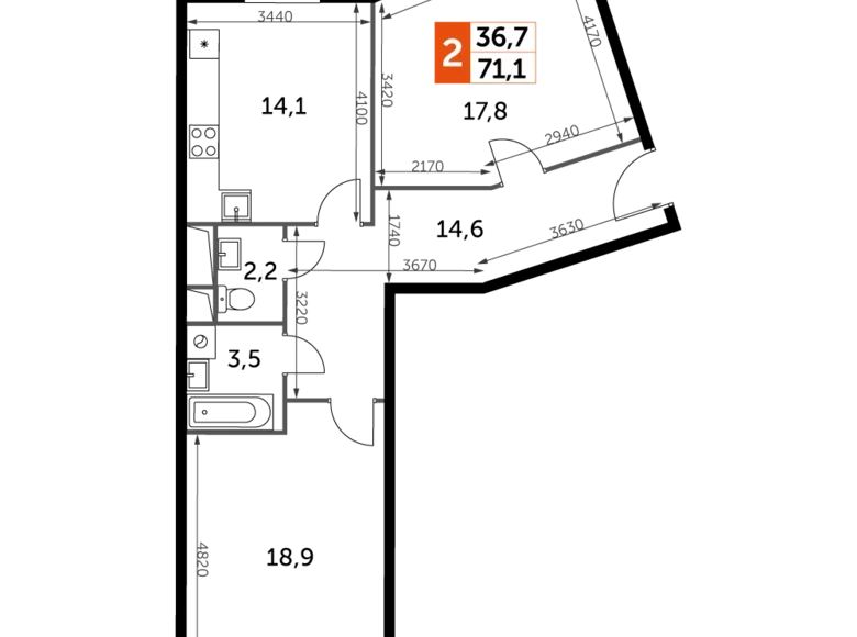 Квартира 2 комнаты 71 м² Развилка, Россия