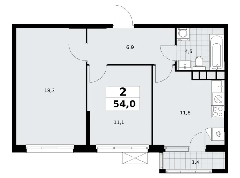 Квартира 2 комнаты 54 м² Юго-Западный административный округ, Россия