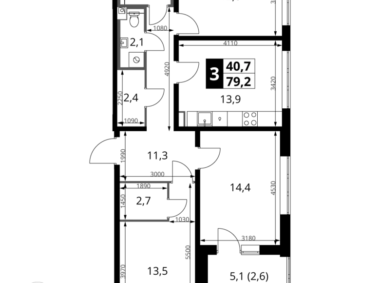 Квартира 3 комнаты 79 м² Ленинский район, Россия