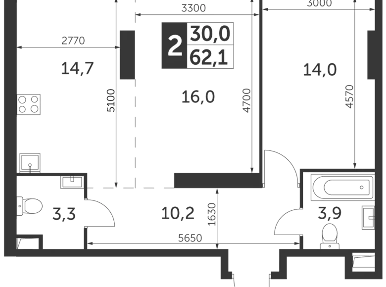 Mieszkanie 2 pokoi 62 m² Konkovo District, Rosja