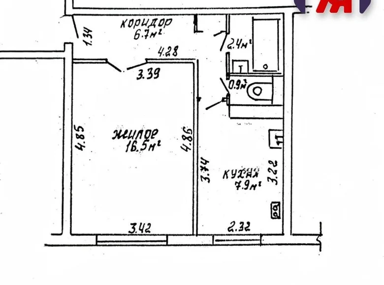 Wohnung 1 zimmer 34 m² Maladsetschna, Belarus