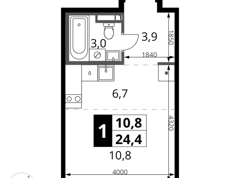 Appartement 1 chambre 24 m² Potapovo, Fédération de Russie