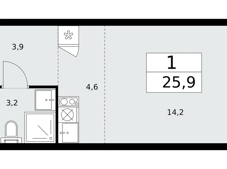 1 room apartment 26 m² Moscow, Russia