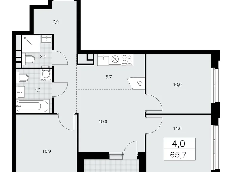 Appartement 4 chambres 66 m² poselenie Sosenskoe, Fédération de Russie