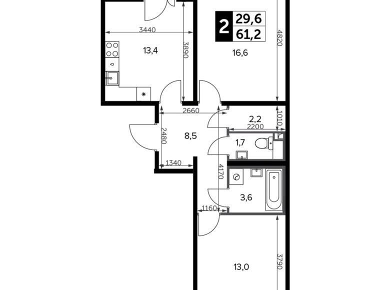 Appartement 2 chambres 62 m² Leninsky District, Russie