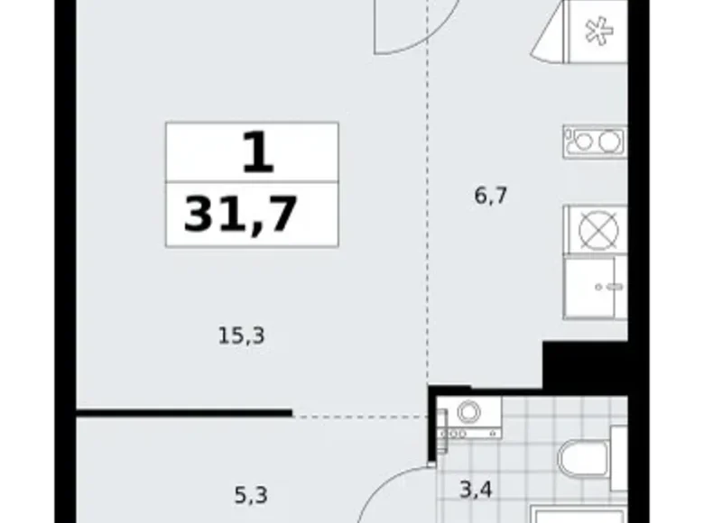 1 room apartment 32 m² Troitsk, Russia