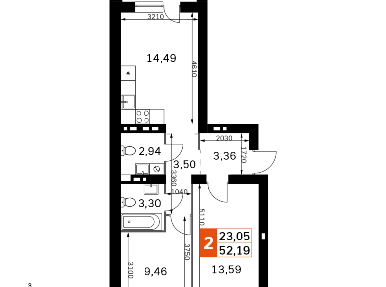 Mieszkanie 2 pokoi 52 m² Odincovskiy gorodskoy okrug, Rosja