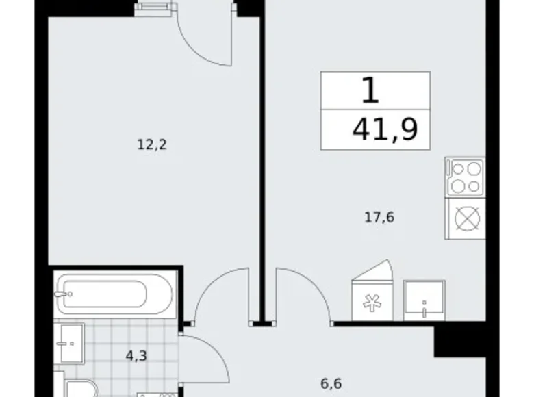 1 room apartment 42 m² Troitsk, Russia